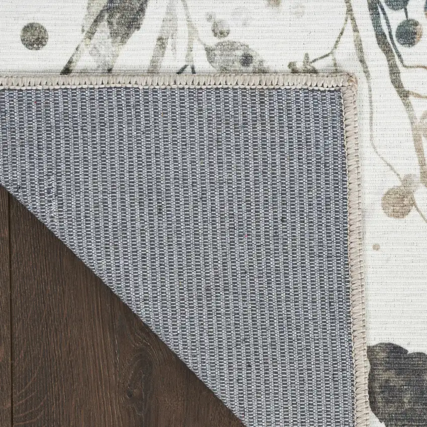 10' Cream Floral Washable Runner Rug Photo 9