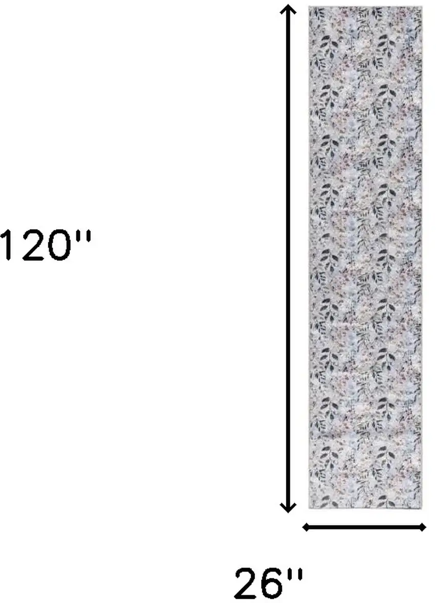 Cream Floral Power Loom Washable Non Skid Runner Rug Photo 3