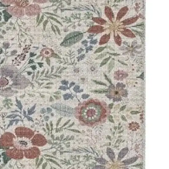 8' Cream Floral Washable Runner Rug Photo 3