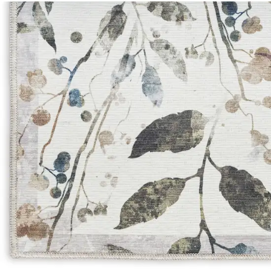 8' Cream Floral Washable Runner Rug Photo 6