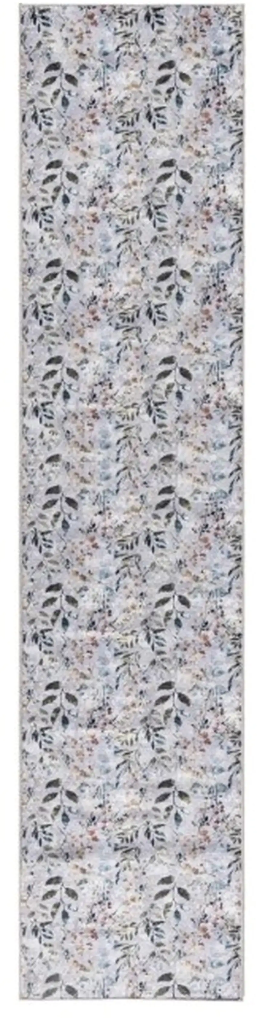 Cream Floral Power Loom Washable Non Skid Runner Rug Photo 2