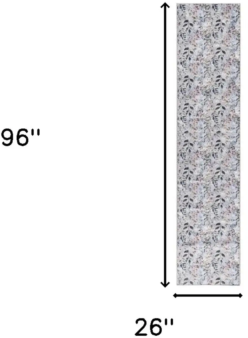 Cream Floral Power Loom Washable Non Skid Runner Rug Photo 3