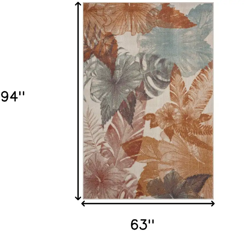 Cream Floral Stain Resistant Indoor Outdoor Area Rug Photo 10