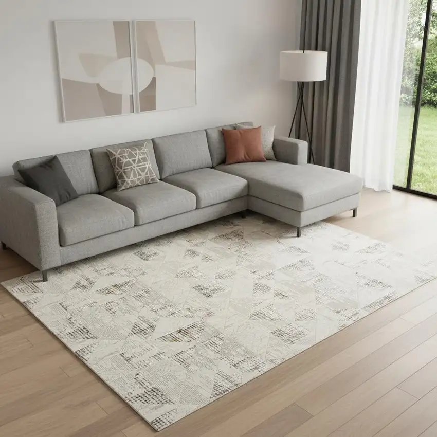 Cream Geometric Area Rug Photo 1