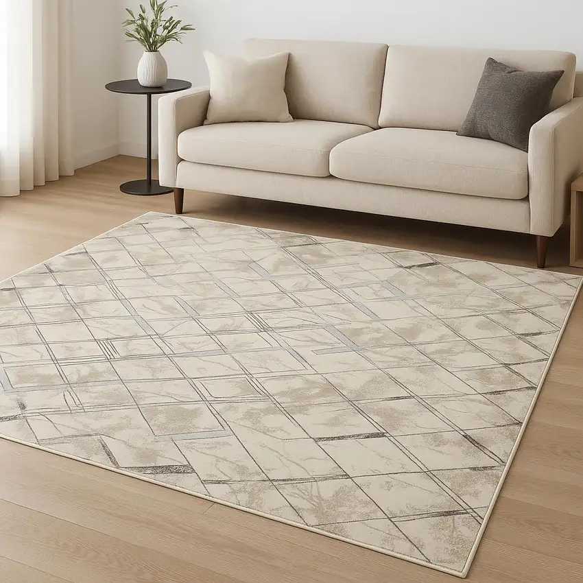 Cream Geometric Area Rug Photo 1
