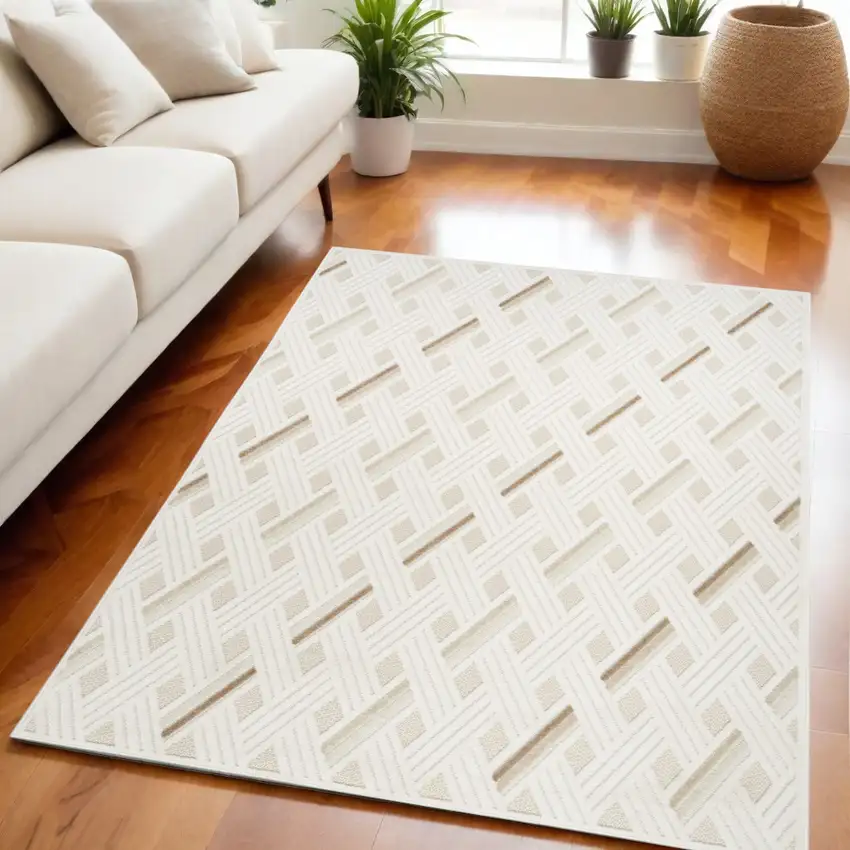 Cream Geometric Area Rug Photo 1