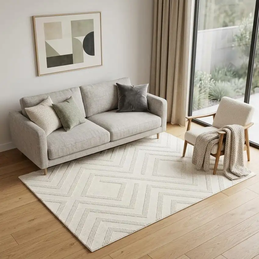 Cream Geometric Area Rug Photo 1