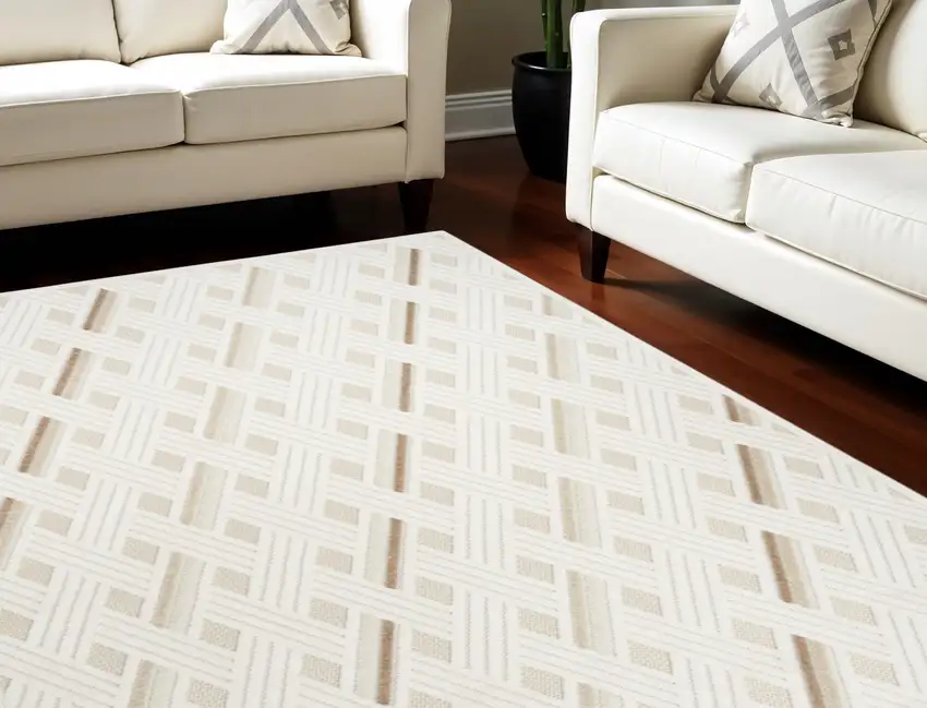 Cream Geometric Area Rug Photo 1