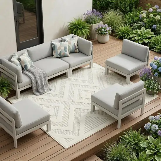 Ivory And White Indoor Outdoor Area Rug Photo 1