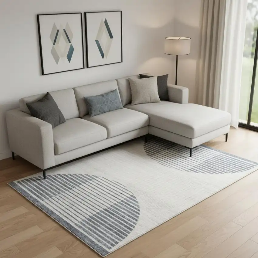 Cream Geometric Power Loom Area Rug Photo 1