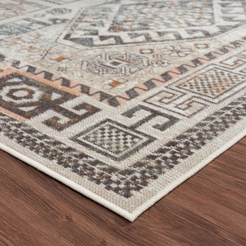 Cream Geometric Stain Resistant Indoor Outdoor Area Rug Photo 5