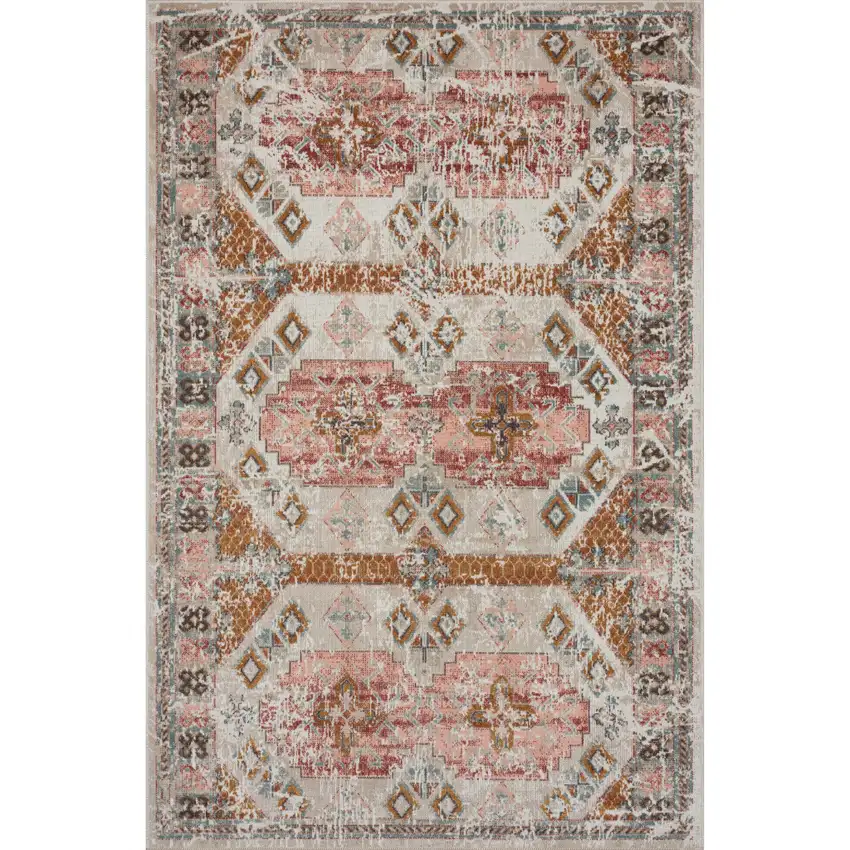 Cream Geometric Stain Resistant Indoor Outdoor Area Rug Photo 1