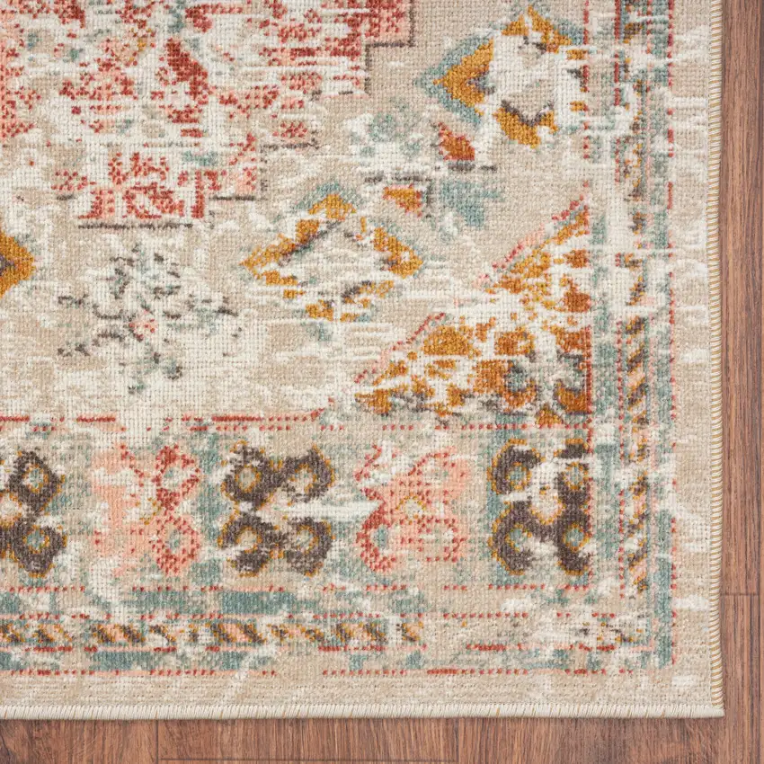 Cream Geometric Stain Resistant Indoor Outdoor Area Rug Photo 4