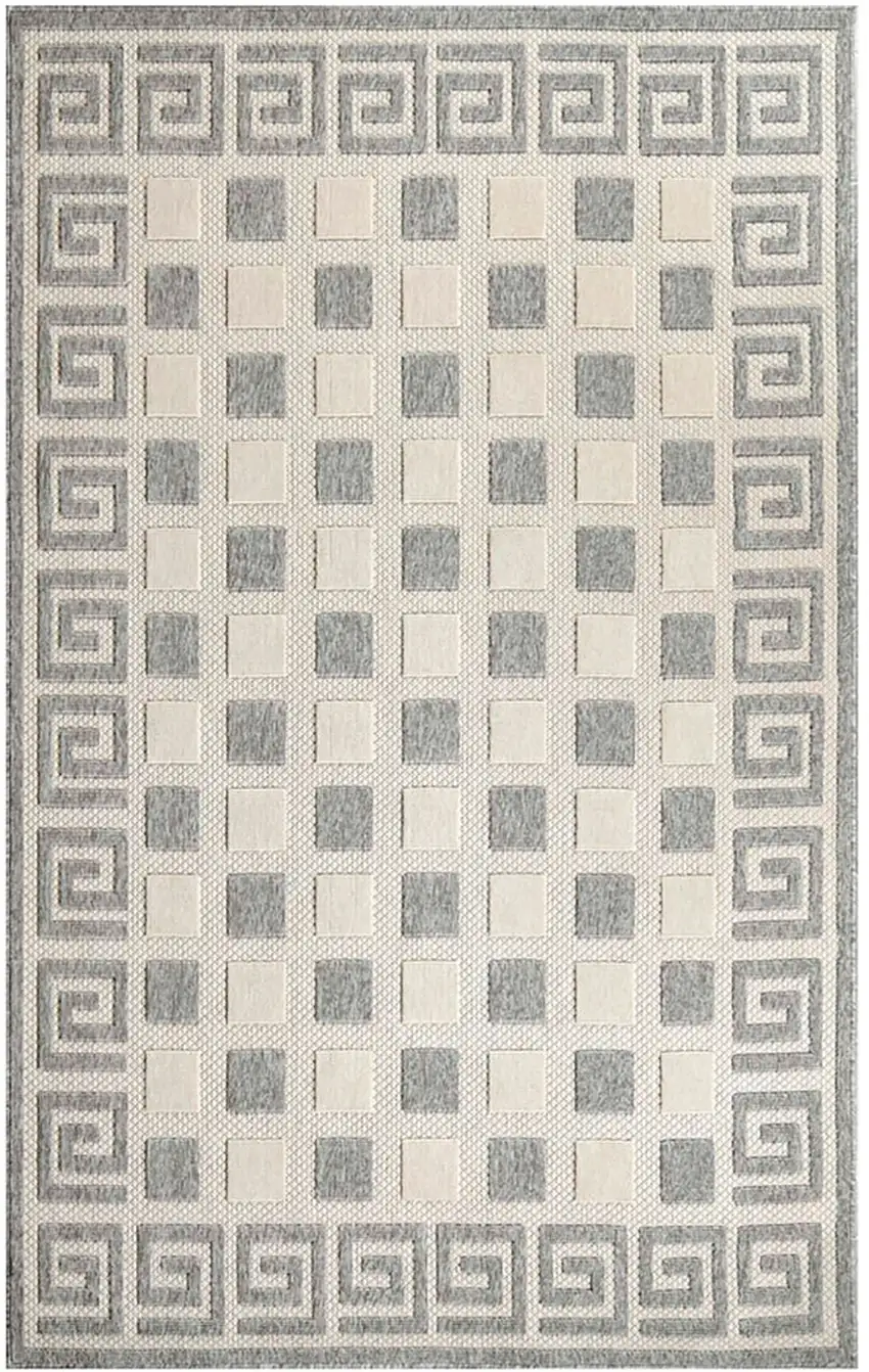 Cream Geometric Stain Resistant Non Skid Indoor Outdoor Area Rug Photo 1