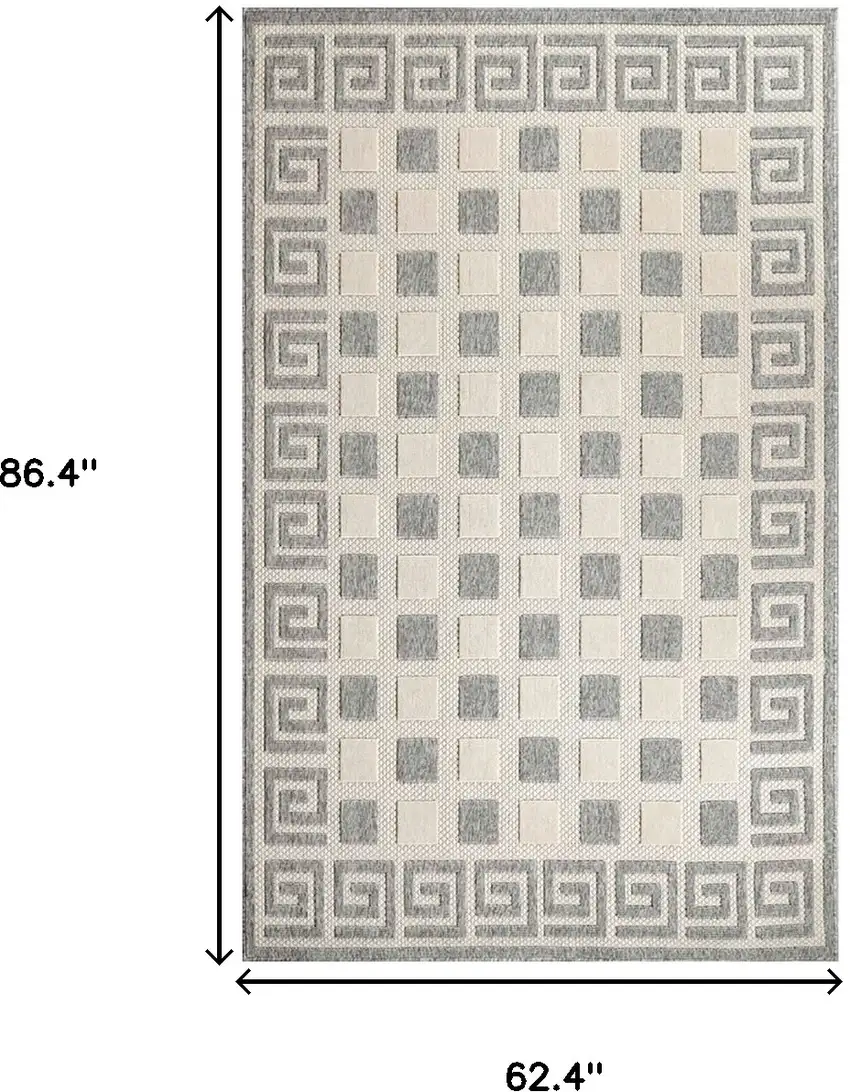 Cream Geometric Stain Resistant Non Skid Indoor Outdoor Area Rug Photo 9