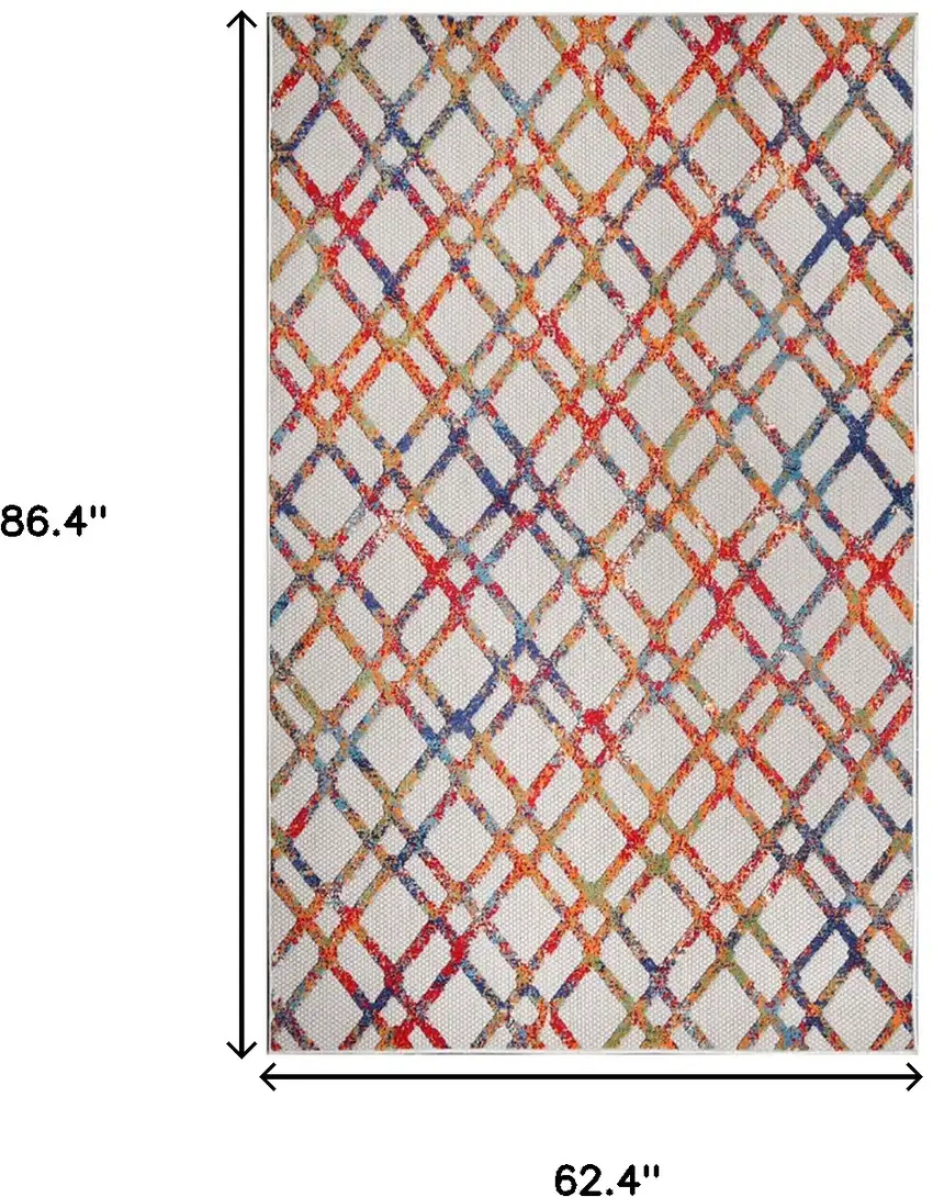 Cream Geometric Stain Resistant Non Skid Indoor Outdoor Area Rug Photo 9