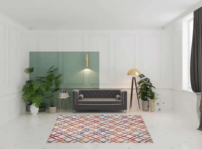 Cream Geometric Stain Resistant Non Skid Indoor Outdoor Area Rug Photo 2