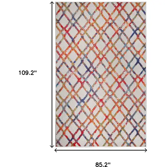 Cream Geometric Stain Resistant Non Skid Indoor Outdoor Area Rug Photo 3