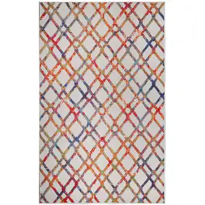 Photo of Cream Geometric Stain Resistant Non Skid Indoor Outdoor Area Rug