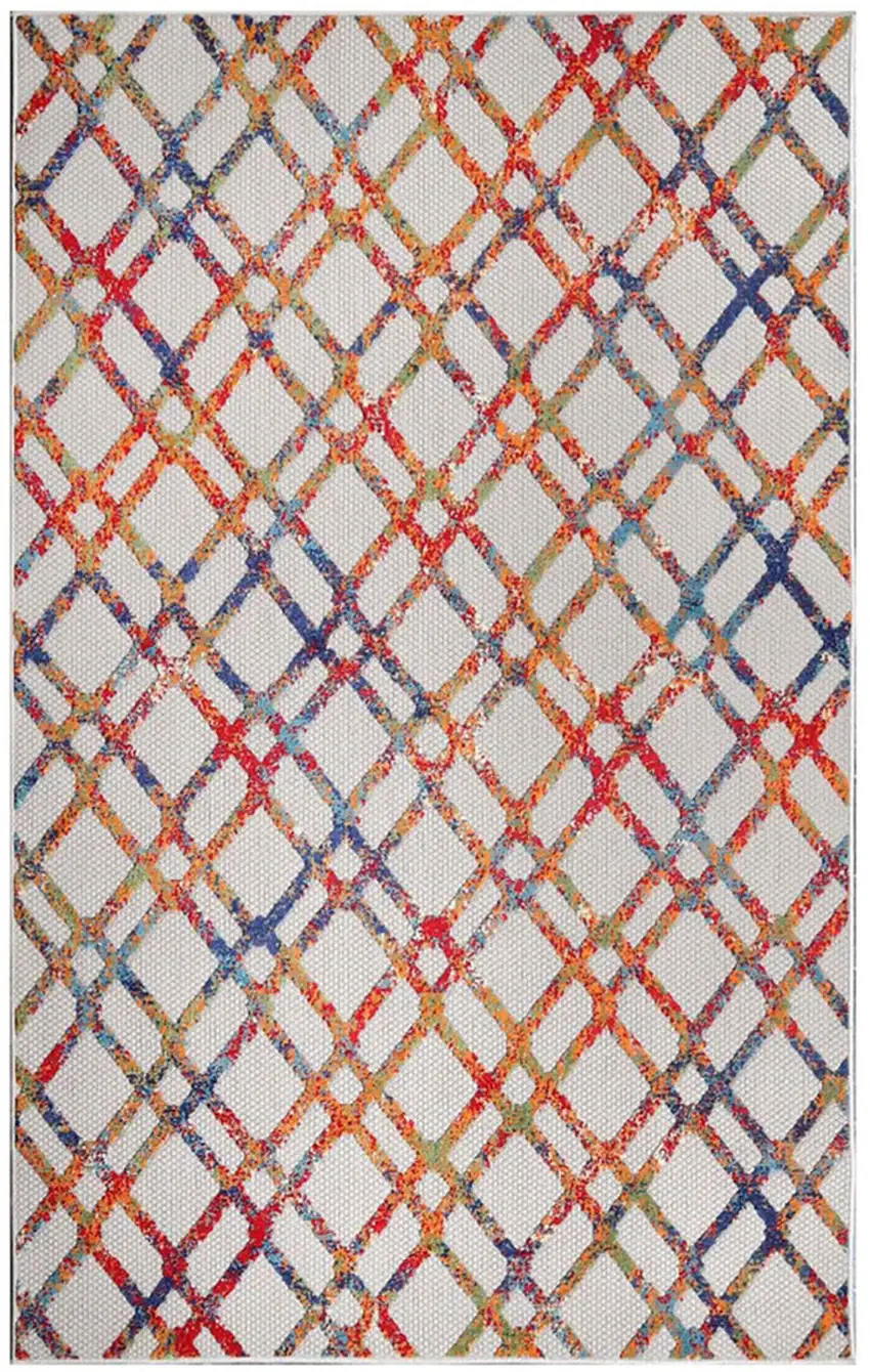 Cream Geometric Stain Resistant Non Skid Indoor Outdoor Area Rug Photo 1