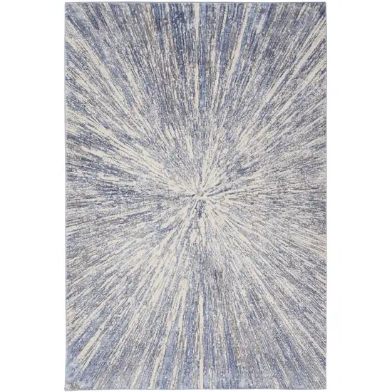 Cream Gray And Blue Abstract Area Rug Photo 7