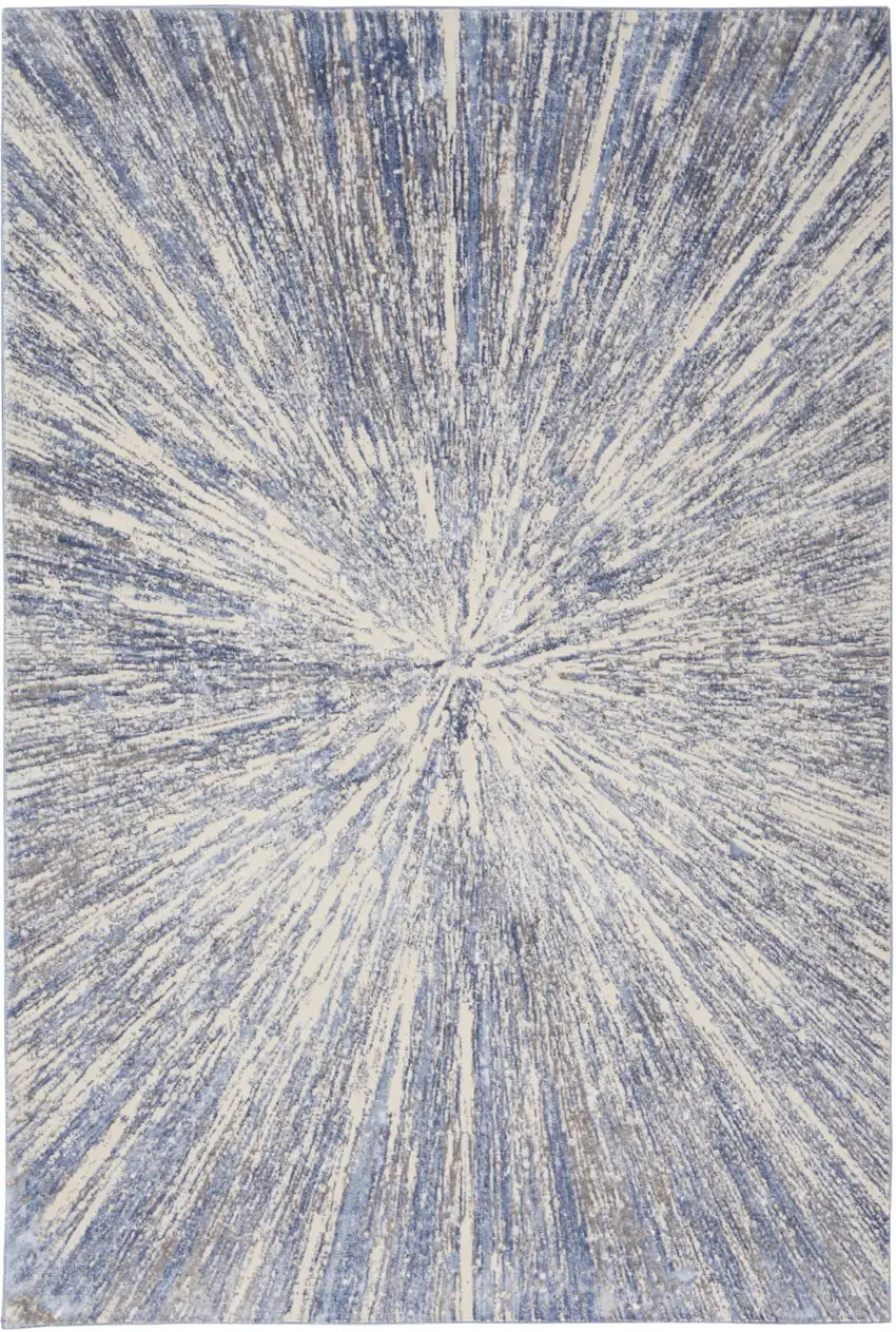Cream Gray And Blue Abstract Area Rug Photo 7