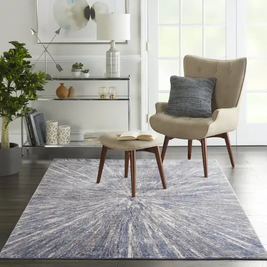 Cream Gray And Blue Abstract Area Rug Photo 5