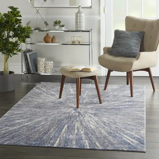 Cream Gray And Blue Abstract Area Rug Photo 6