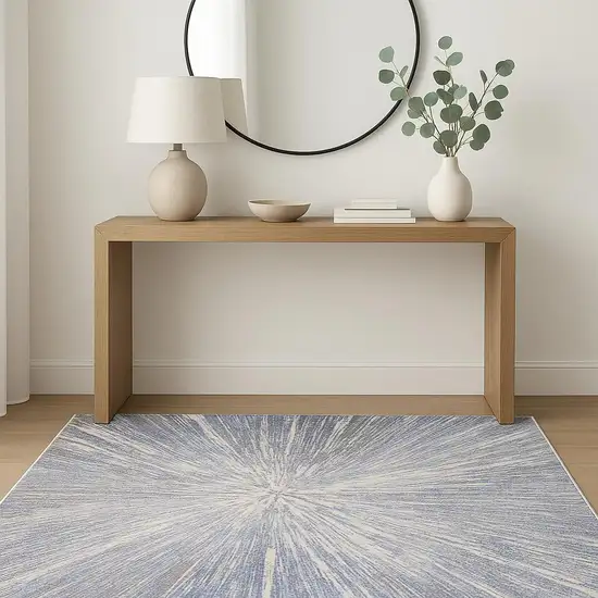 Cream Gray And Blue Abstract Area Rug Photo 1