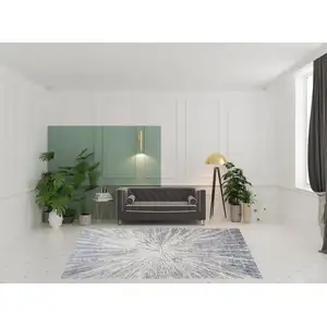 Photo of Cream Gray And Blue Abstract Non Skid Area Rug