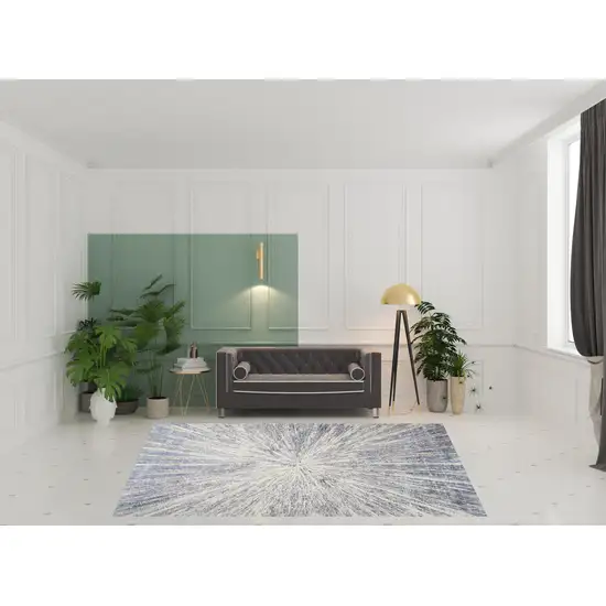 Cream Gray And Blue Abstract Non Skid Area Rug Photo 1