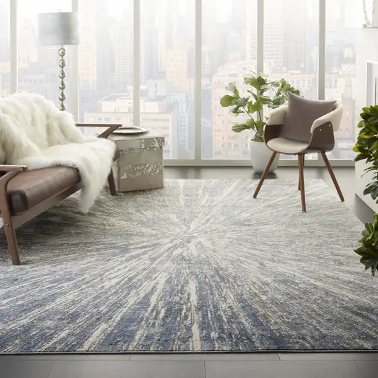 Cream Gray And Blue Abstract Non Skid Area Rug Photo 4