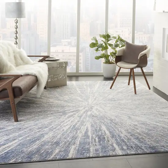 Cream Gray And Blue Abstract Non Skid Area Rug Photo 6
