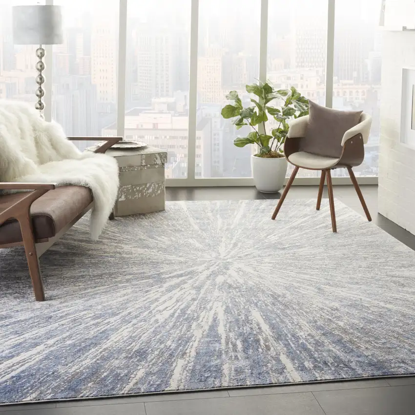 Cream Gray And Blue Abstract Non Skid Area Rug Photo 6