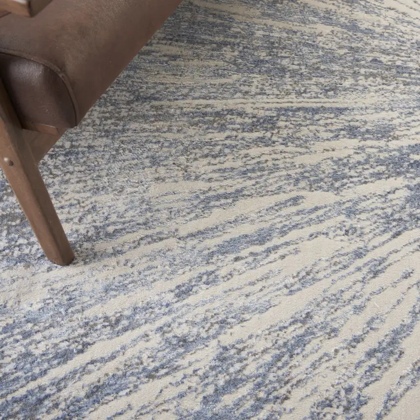 Cream Gray And Blue Abstract Non Skid Area Rug Photo 5