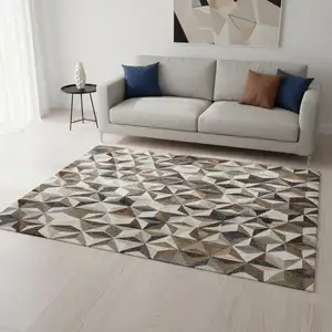 Photo of Cream Gray And Brown Geometric Area Rug