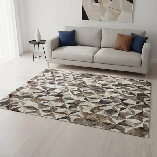 Cream Gray And Brown Geometric Area Rug Photo 1