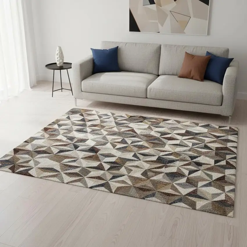 Cream Gray And Brown Geometric Area Rug Photo 1