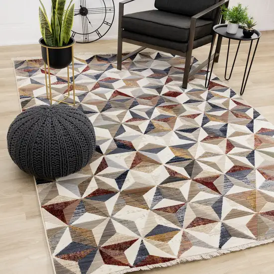 Cream Gray And Brown Geometric Area Rug Photo 6