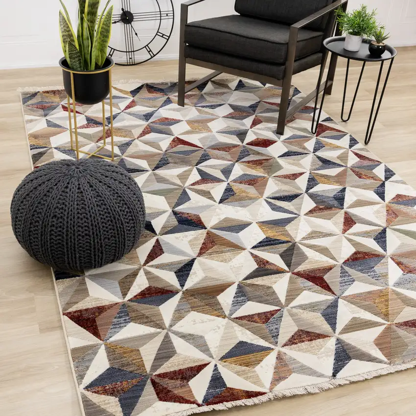 Cream Gray And Brown Geometric Area Rug Photo 6