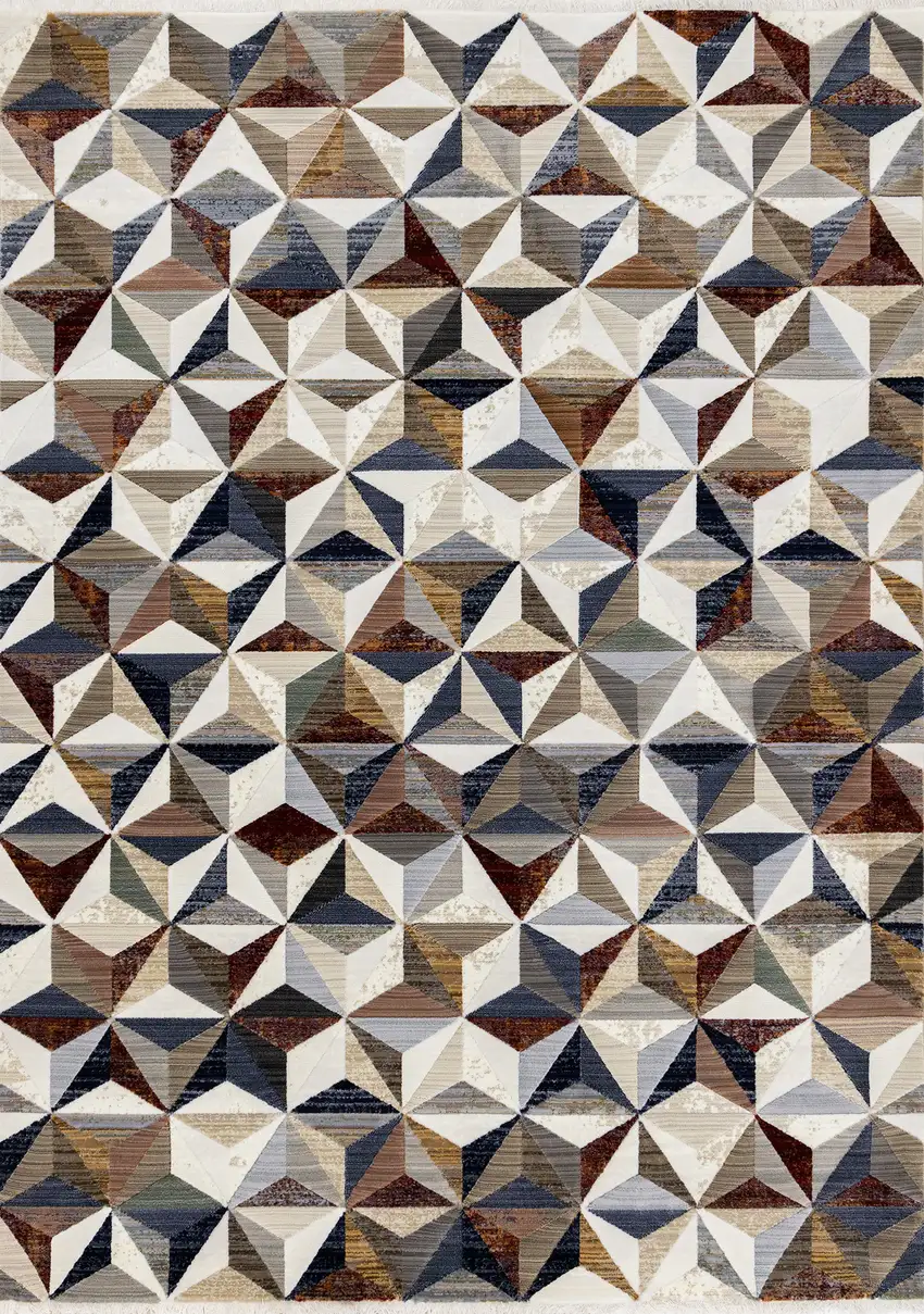 Cream Gray And Brown Geometric Area Rug Photo 2