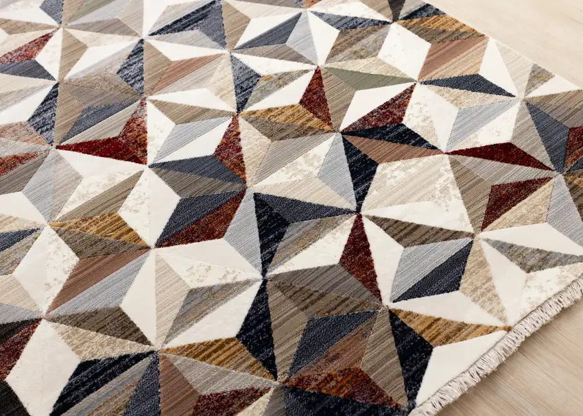 Cream Gray And Brown Geometric Area Rug Photo 6