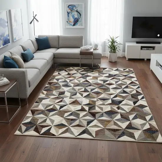 Cream Gray And Brown Geometric Area Rug Photo 1