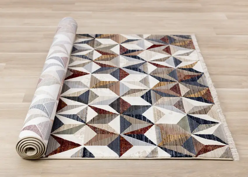 Cream Gray And Brown Geometric Area Rug Photo 9