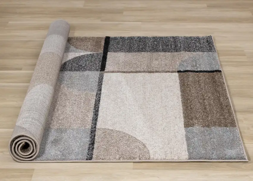 Cream Gray And Brown Geometric Area Rug Photo 8