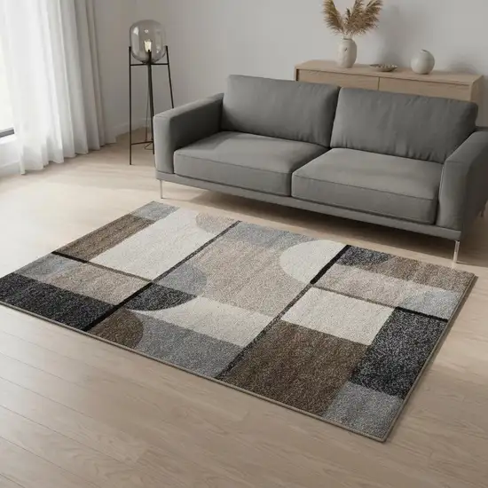 Cream Gray And Brown Geometric Area Rug Photo 1