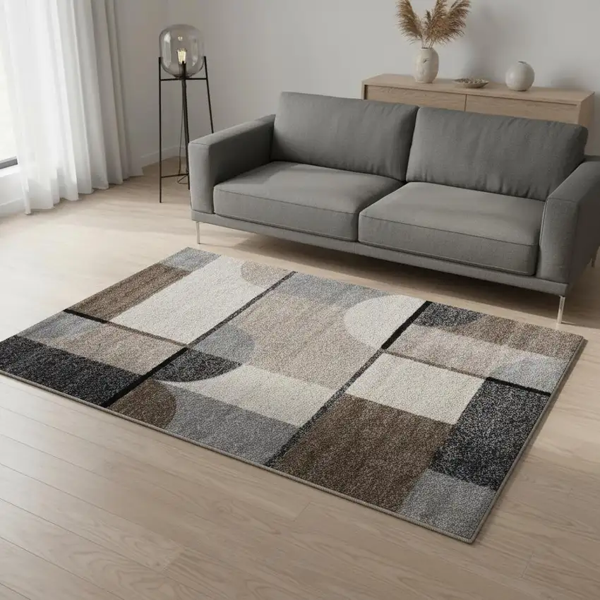 Cream Gray And Brown Geometric Area Rug Photo 1