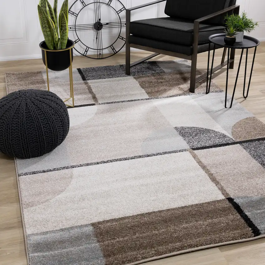 Cream Gray And Brown Geometric Area Rug Photo 4