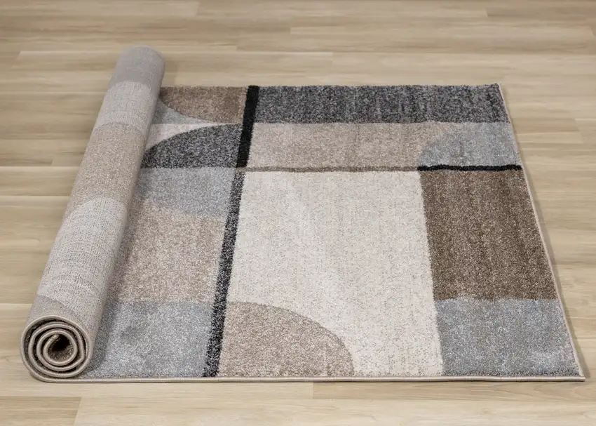 Cream Gray And Brown Geometric Area Rug Photo 9