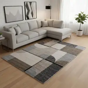 Photo of Cream Gray And Brown Geometric Area Rug